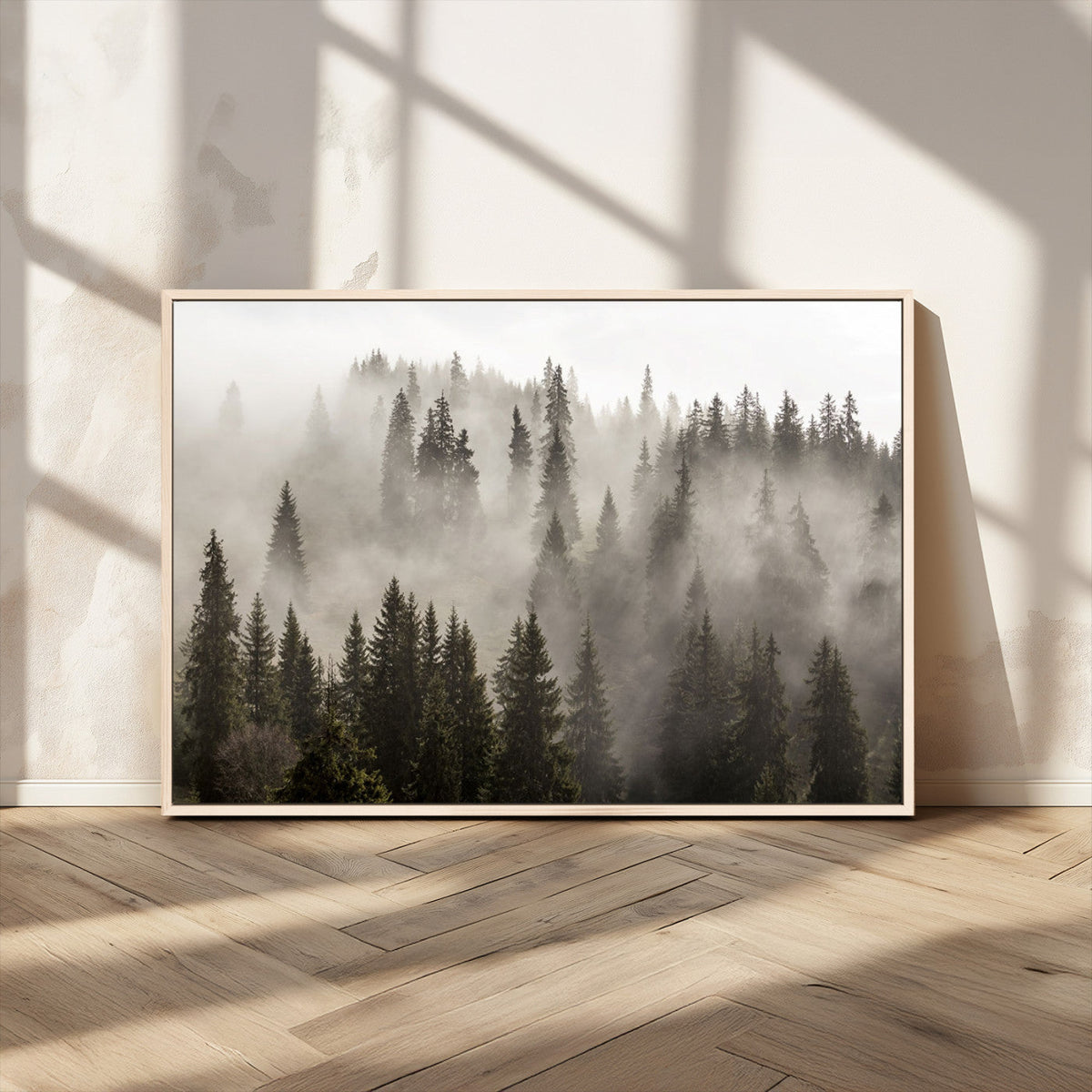 Foggy Mountain Wall Art | 3-Panel Foggy Forest and Mountain Landscape Canvas Print