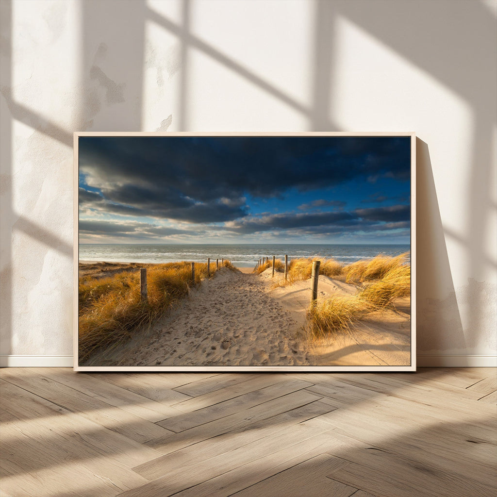 Ocean Beach Dark Clouds Wall Art Canvas Print