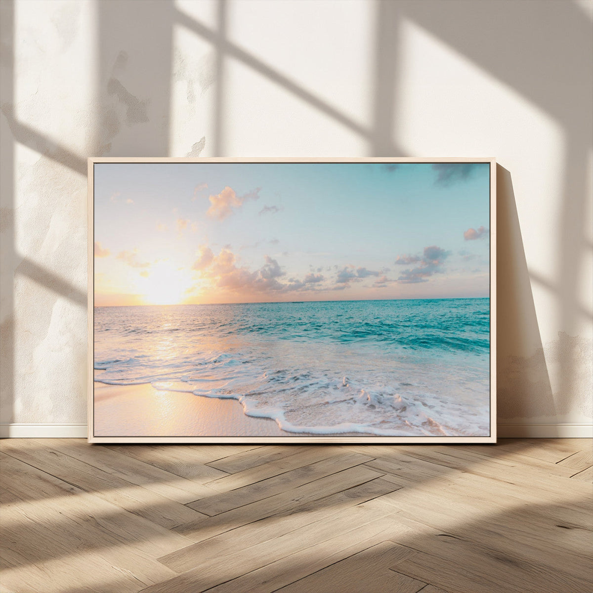 Tranquil Ocean Beach Sunset Canvas Wall Art | 3-Panel Coastal Decor