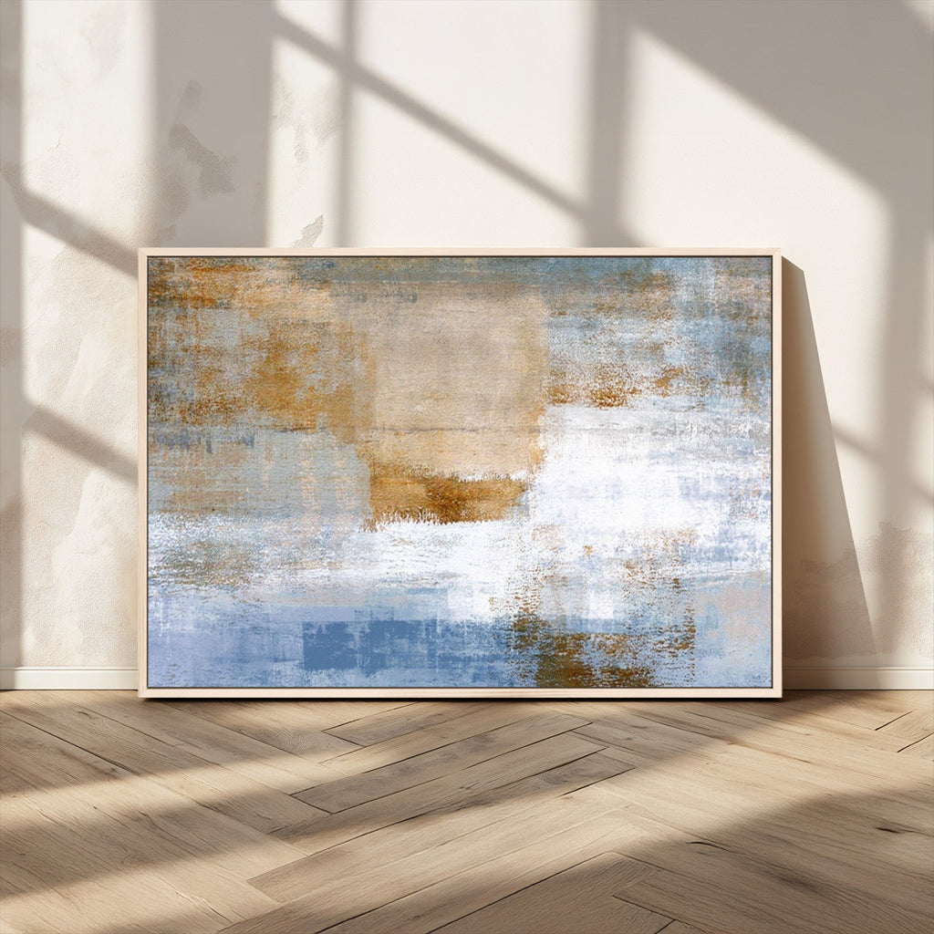 Blue Multi Panel Abstract Wall Art Canvas, Abstract Blue and Gold Canvas Print