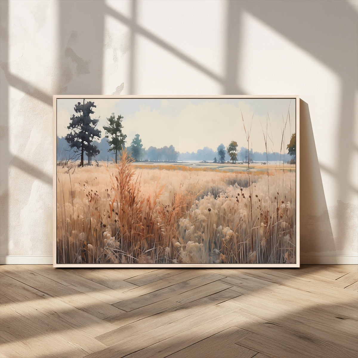 Golden Fields Canvas Wall Art Print | Serene Minimalist Landscape for Modern Decor