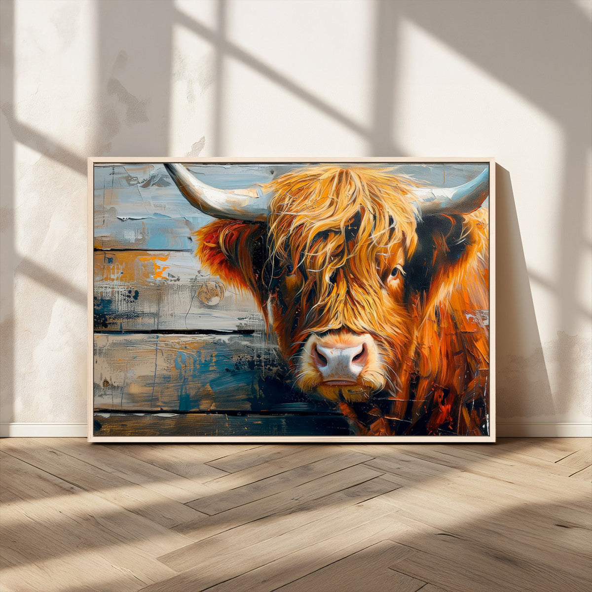 Highland Cow Abstract Canvas Wall Art, Bold Farmhouse Decor