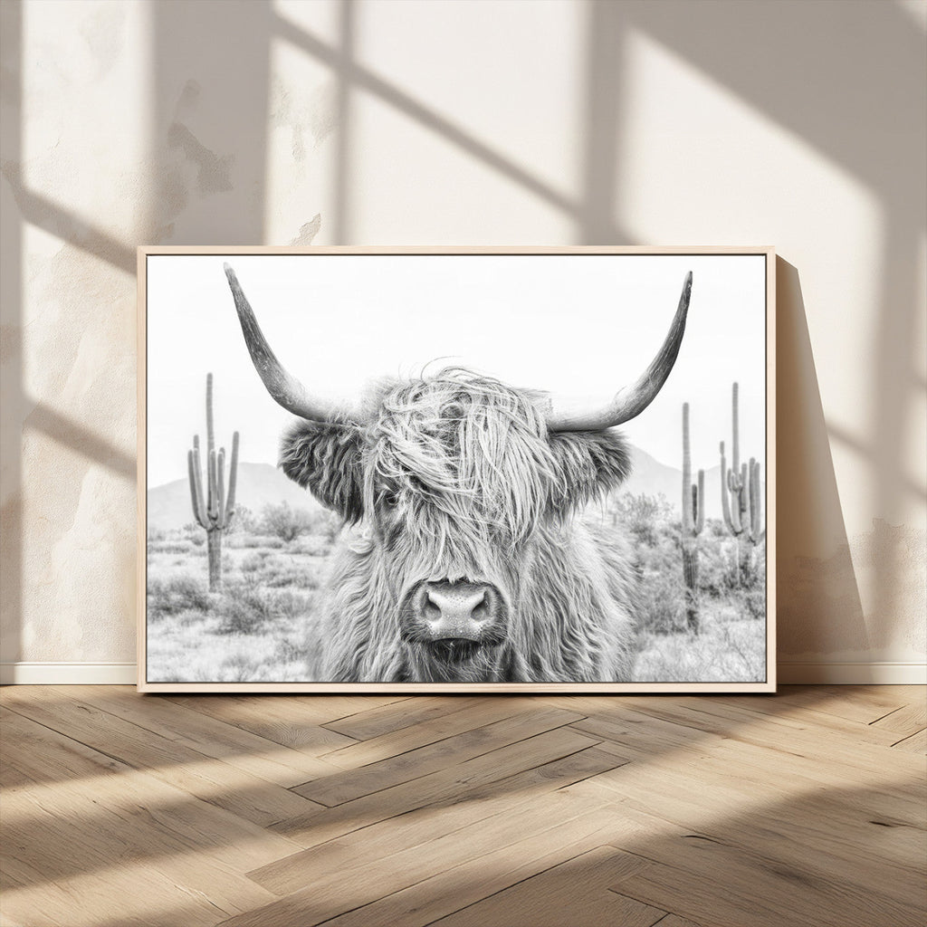 Rustic Charm, Cow Longhorn Black White Bighorn Wall Art