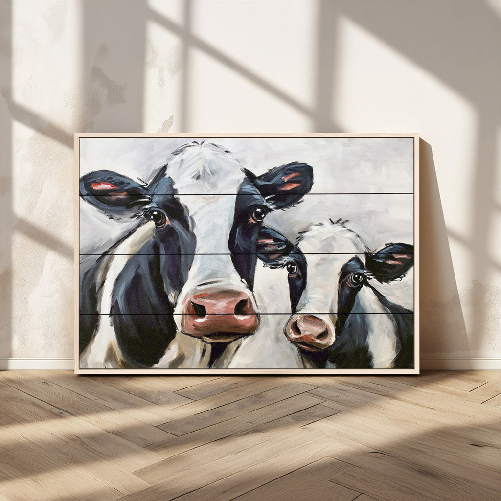 Vintage Baby and Mom Cattle Wall Art Canvas Print