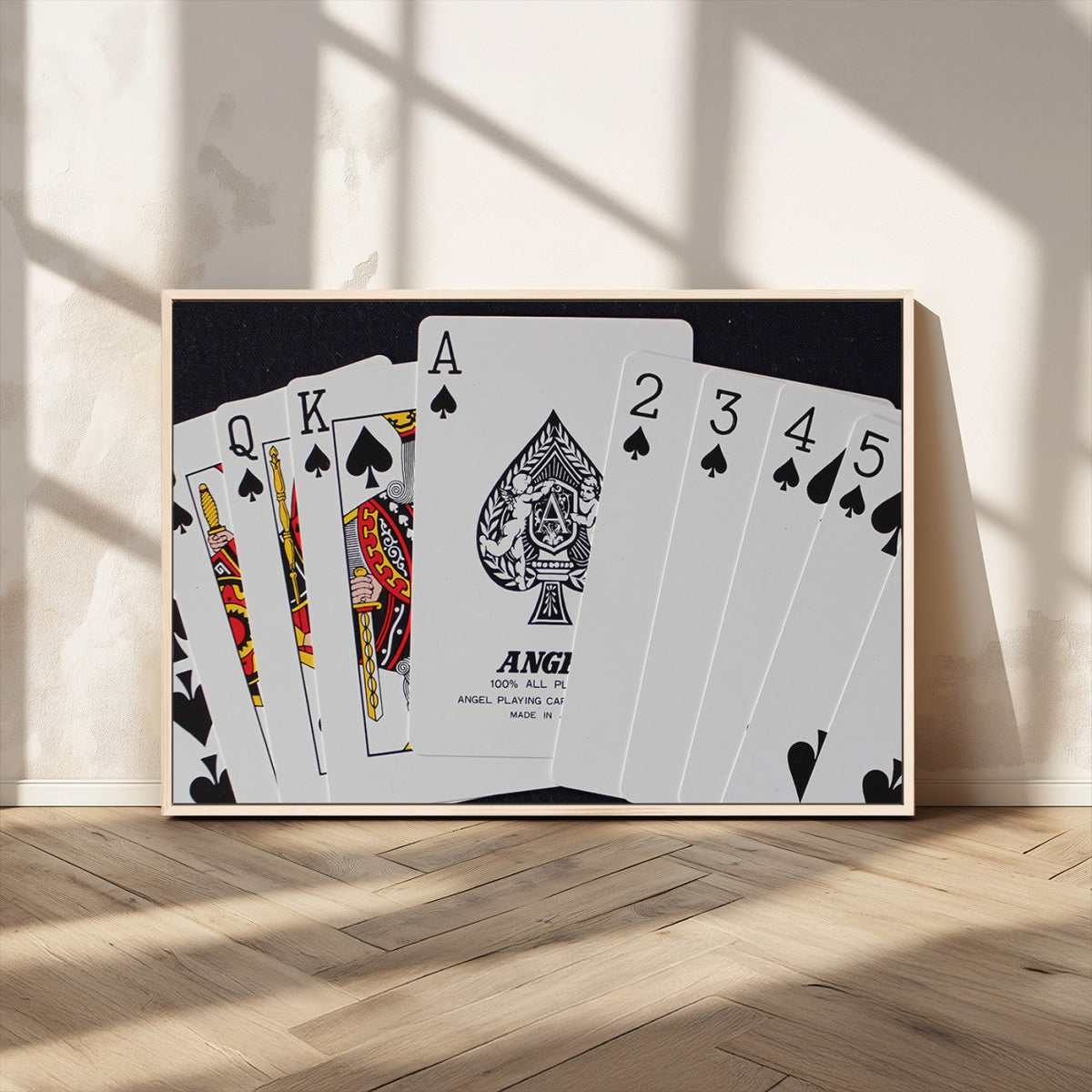 Poker Wall Art - Playing Cards Canvas Wall Art Print - Ace of Spades and Royal Flush Design