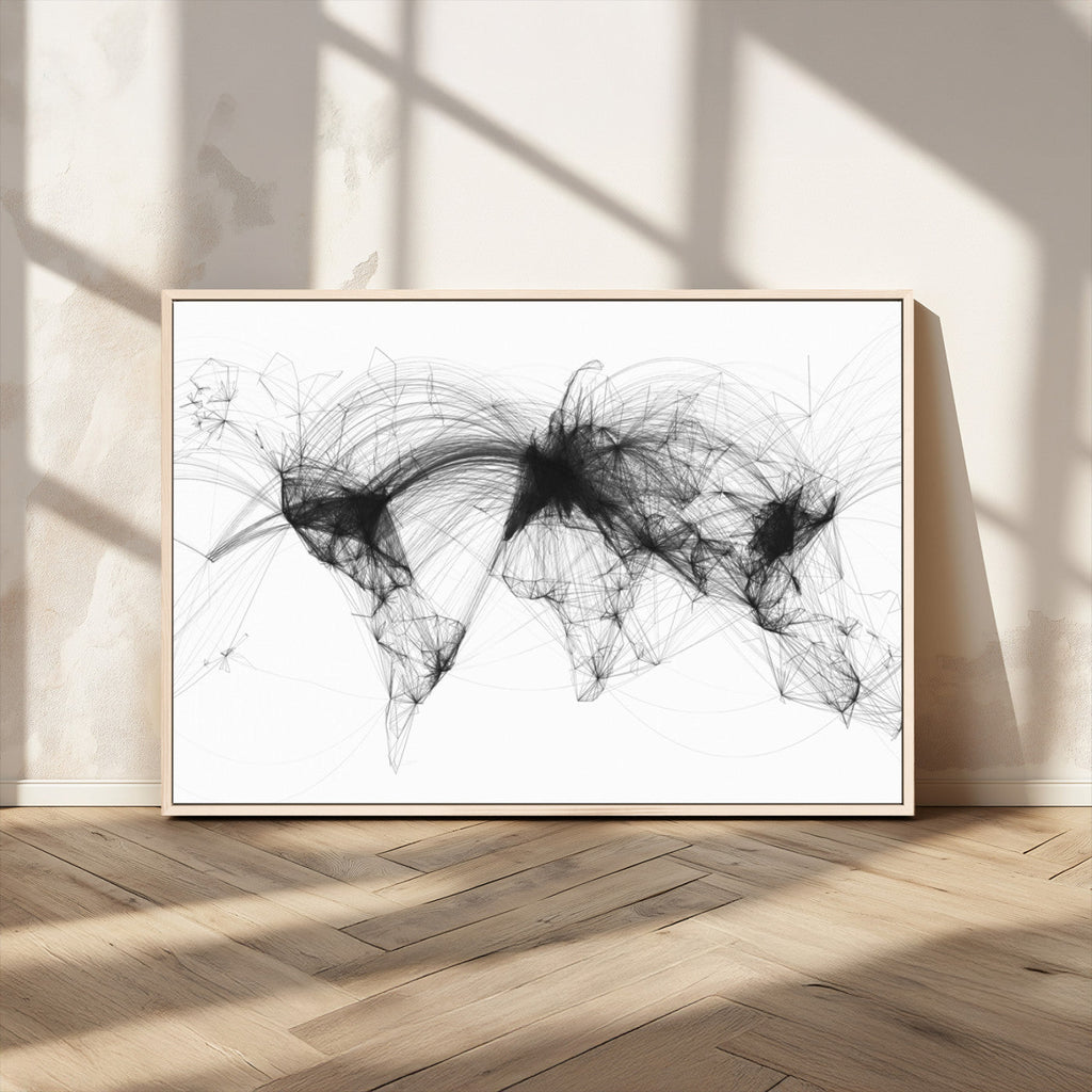 Flight Routes Air Traffic Map Canvas Wall Art, World Flight Routes Print