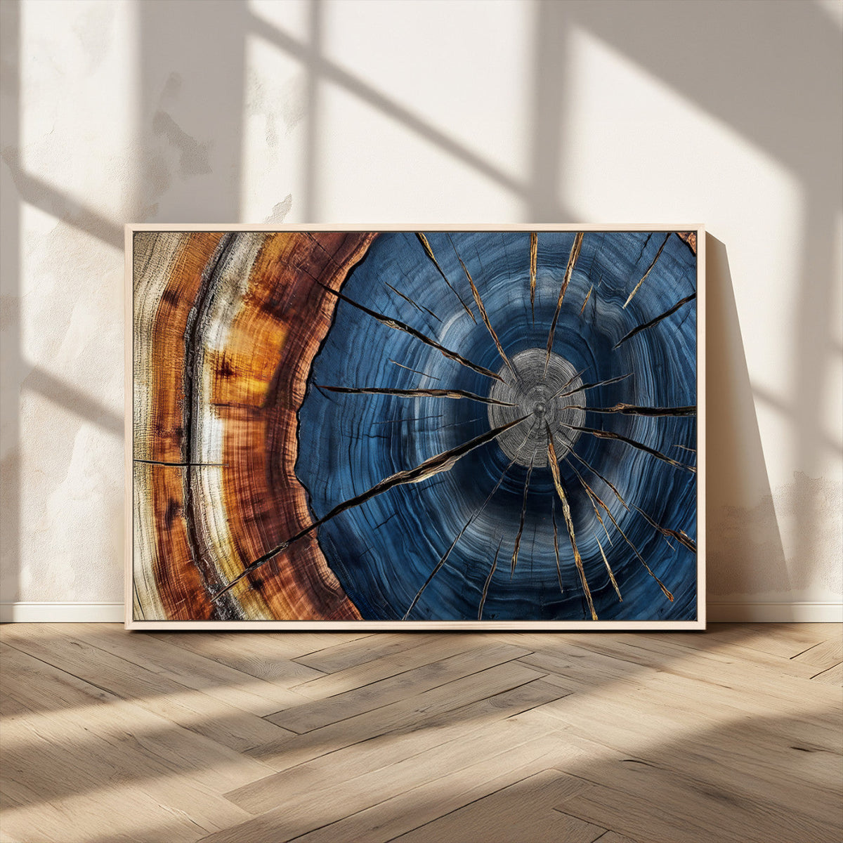 Framed Abstract Tree Ring Wall Art Print, Natural Rustic Wood Grain Canvas Print