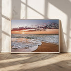 Ocean Sunset Wall Art Canvas Print | Sandy Shore and Gentle Waves