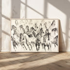 Abstract Horse Wall Art Canvas Print, Framed Horse Sketch with Galloping Herd