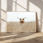 Texas Longhorn Wall Art Canvas Print, Framed Lone Cattle and Longhorn Bull Scene