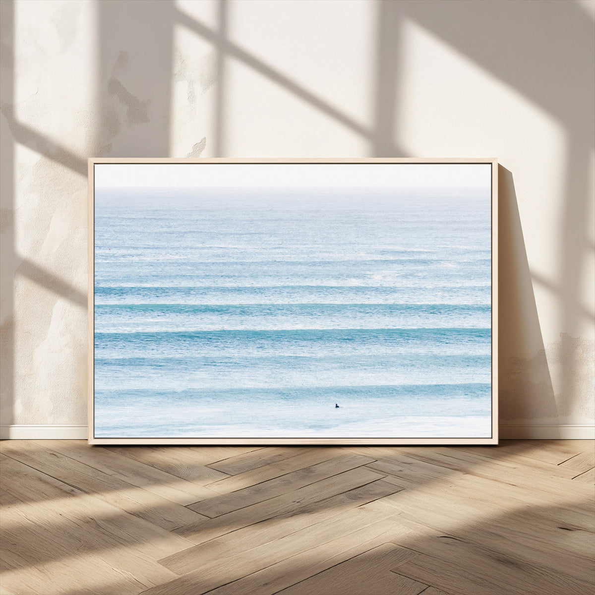 Ocean Wave Surfer Wall Art | Framed Minimal Seascape Canvas