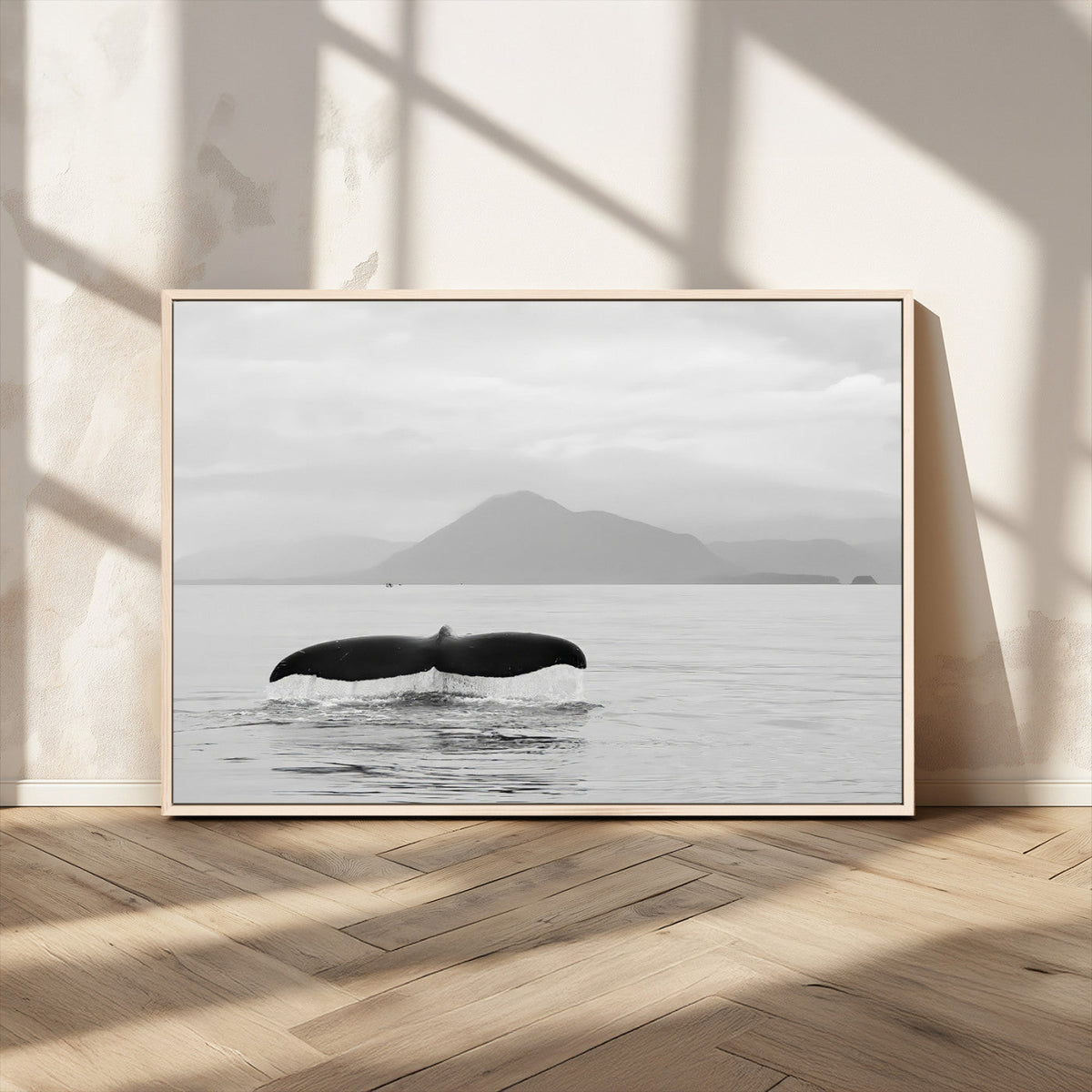 Whale Tail Wall Art | Framed Black White Ocean Canvas