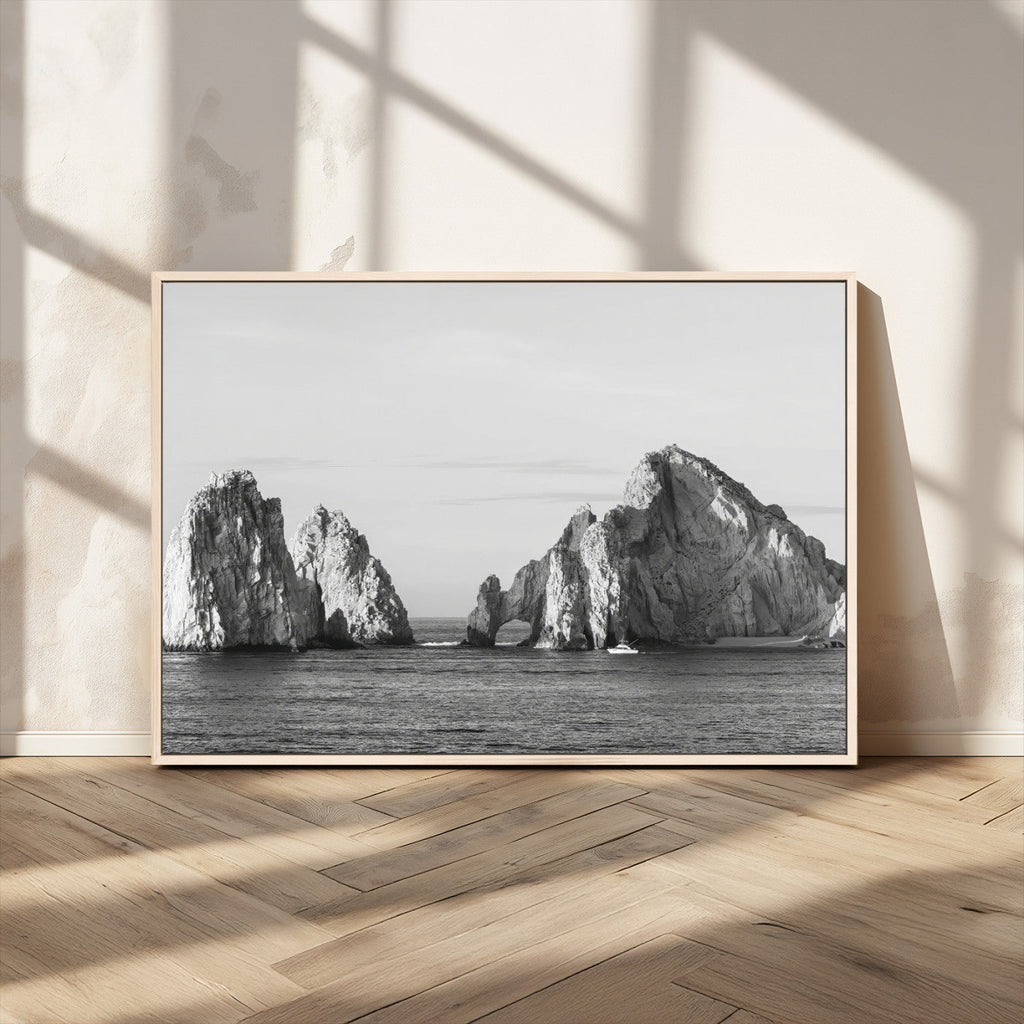 Coastal Wall Art | Framed Black White Ocean Canvas Artwork