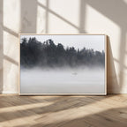 Surfer Fog Wall Art Canvas Print, Framed Foggy Beach and Coastal Surf Scene