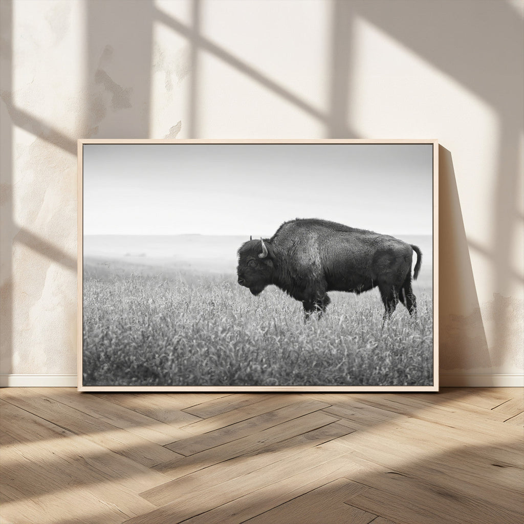 Bison Wall Art Canvas Print, Framed Rustic Wildlife Scene with Wild Buffalo