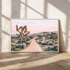 Joshua Tree Wall Art Canvas Print, Framed Desert Road Scene at Sunset