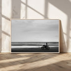 Motorcycle Beach Wall Art Canvas Print, Framed Vintage Motorcycle and Biker Silhouette