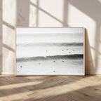 Black White Ocean Wall Art Canvas Print, Framed Coastal Sport and Ocean Swimmers Scene