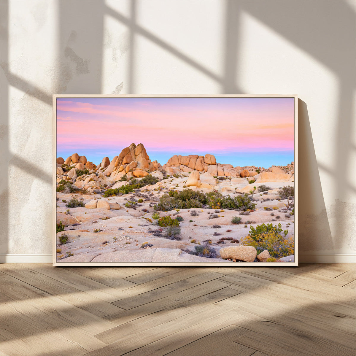 Vibrant Sunset Sky Wall Art Canvas Print, Framed Joshua Tree Desert Artwork