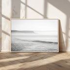 Black and White Seascape Wall Art Canvas Print, Framed Misty Ocean Waves