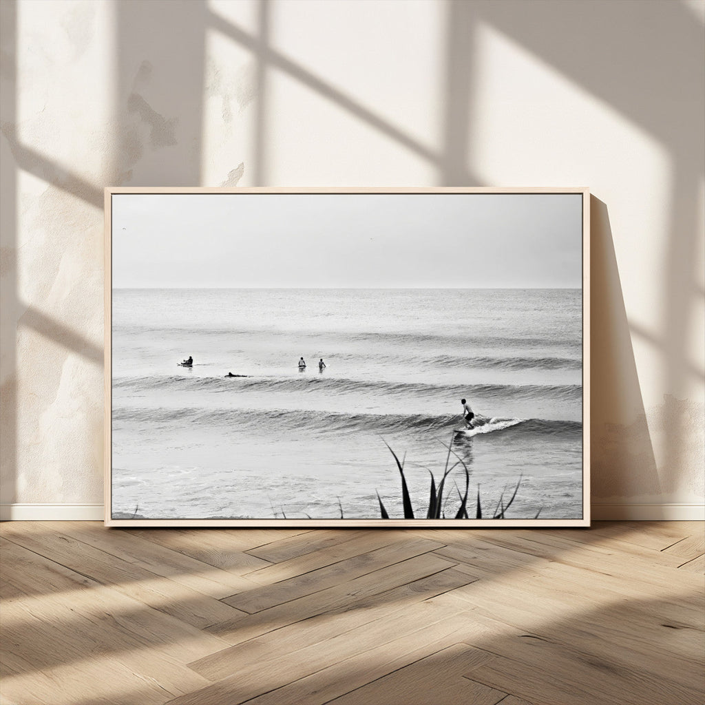 Surfer Silhouette Wall Art | Framed Calm Ocean Canvas