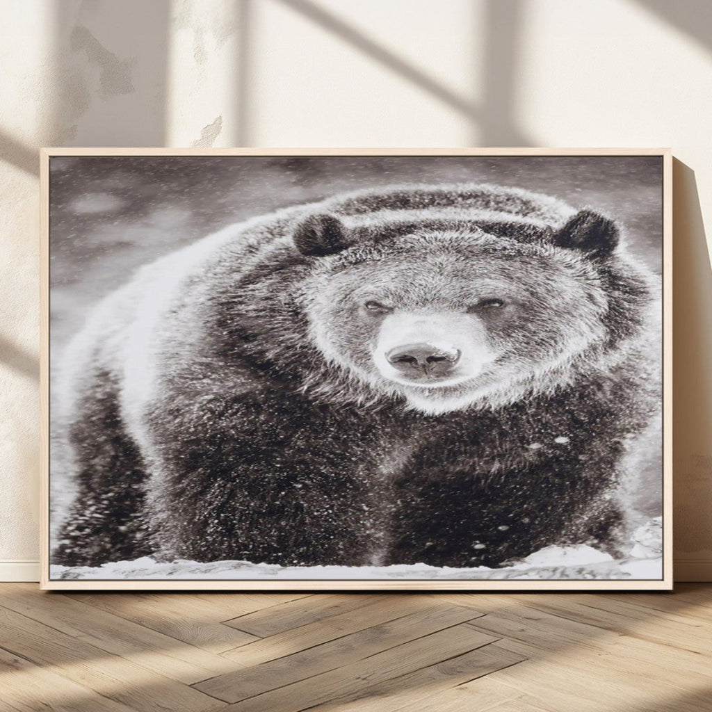 Grizzly Bear Wall Art Canvas Print, Framed Rustic Lodge Art, Wildlife Photography