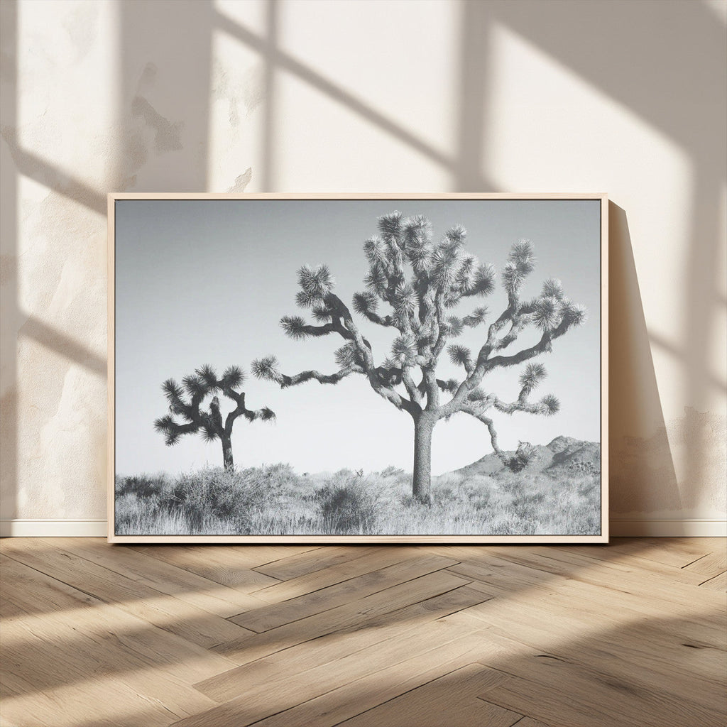 Joshua Tree Wall Art Canvas Print, Framed Black and White Desert Landscape Artwork