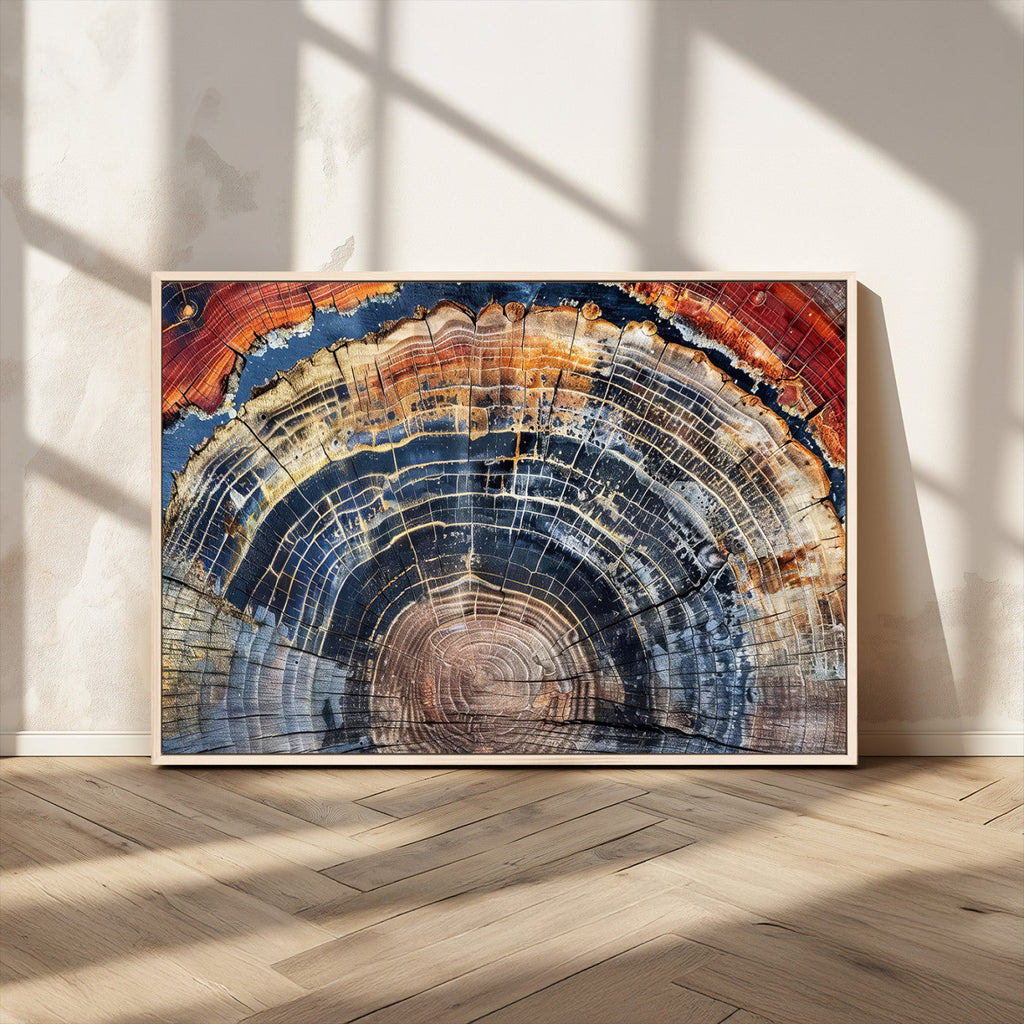 Tree Rings Wall Art Canvas Print, Framed Petrified Wood Art, Modern Rustic Decor