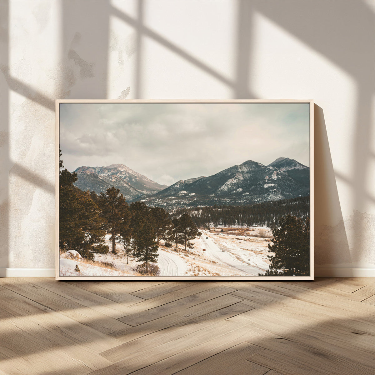 Mountain Landscape Wall Art Canvas Print, Framed Snowy Peaks Alpine Winter