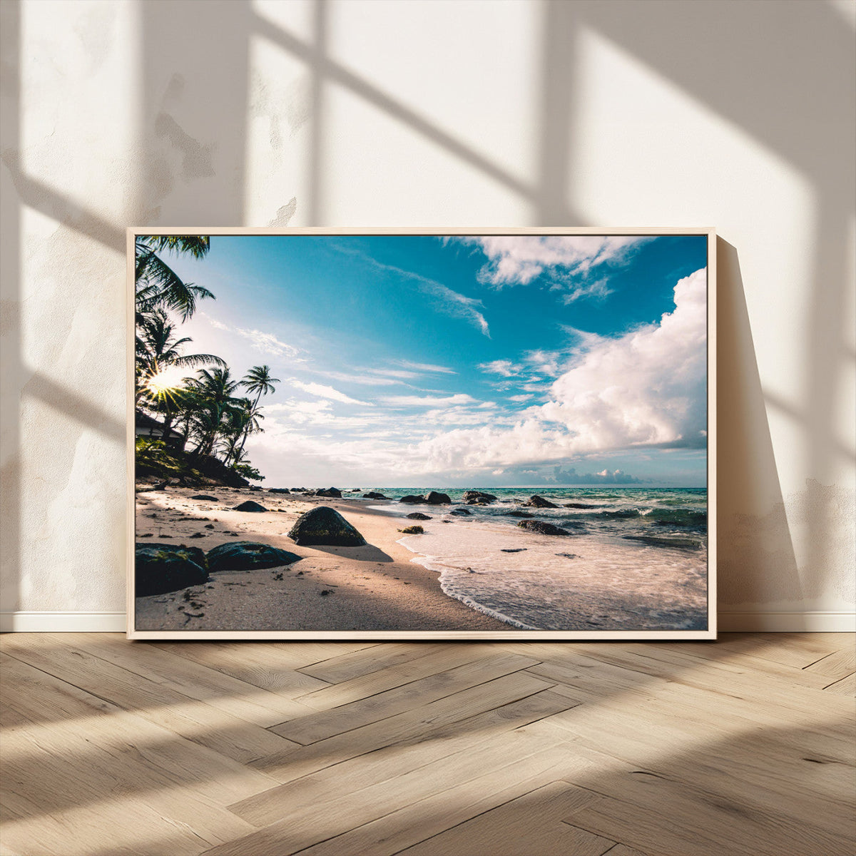 Tropical Beach Wall Art Canvas Print, Framed Ocean Waves Relaxing Seascape