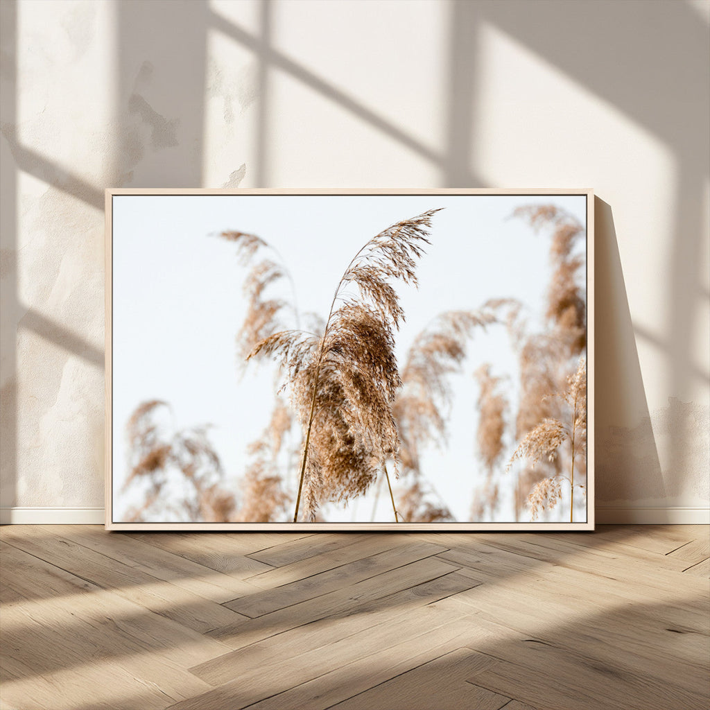 Pampas Grass Wall Art Canvas Print, Framed Neutral Tones Minimalist Boho