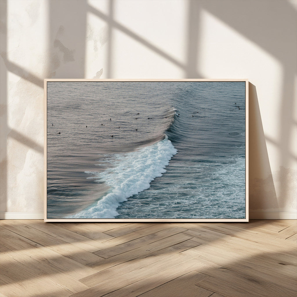 Ocean Waves Wall Art Canvas Print, Framed Coastal Serenity Surf Scene
