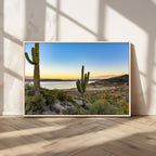 Saguaro Cactus Wall Art Canvas Print, Framed Desert Sunset Southwestern
