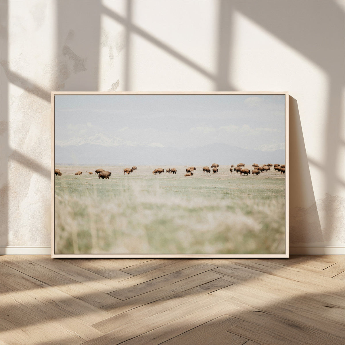 Bison Herd Wall Art Canvas Print, Framed Western Ranch Nature Scene