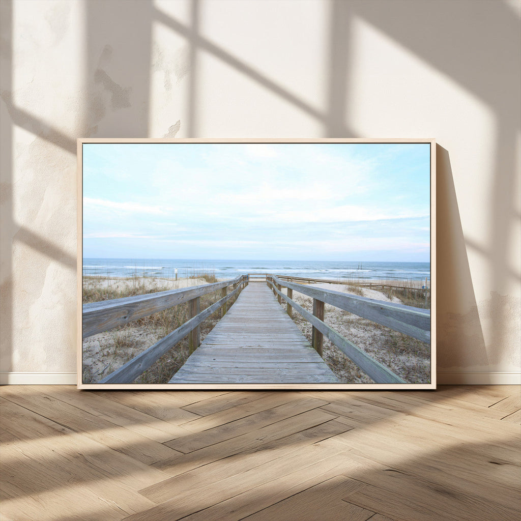 Beach Boardwalk Wall Art Canvas Print, Framed Coastal Serenity Ocean View