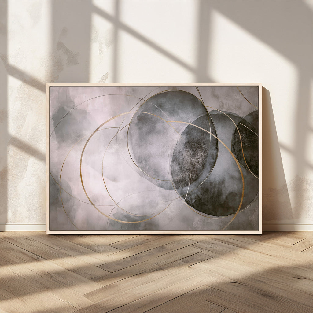 Abstract Grey Gold Wall Art | Modern Geometric Canvas