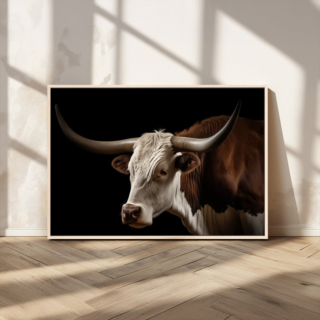Texas Longhorn Bull Canvas Wall Art, Rustic Western Farmhouse Decor