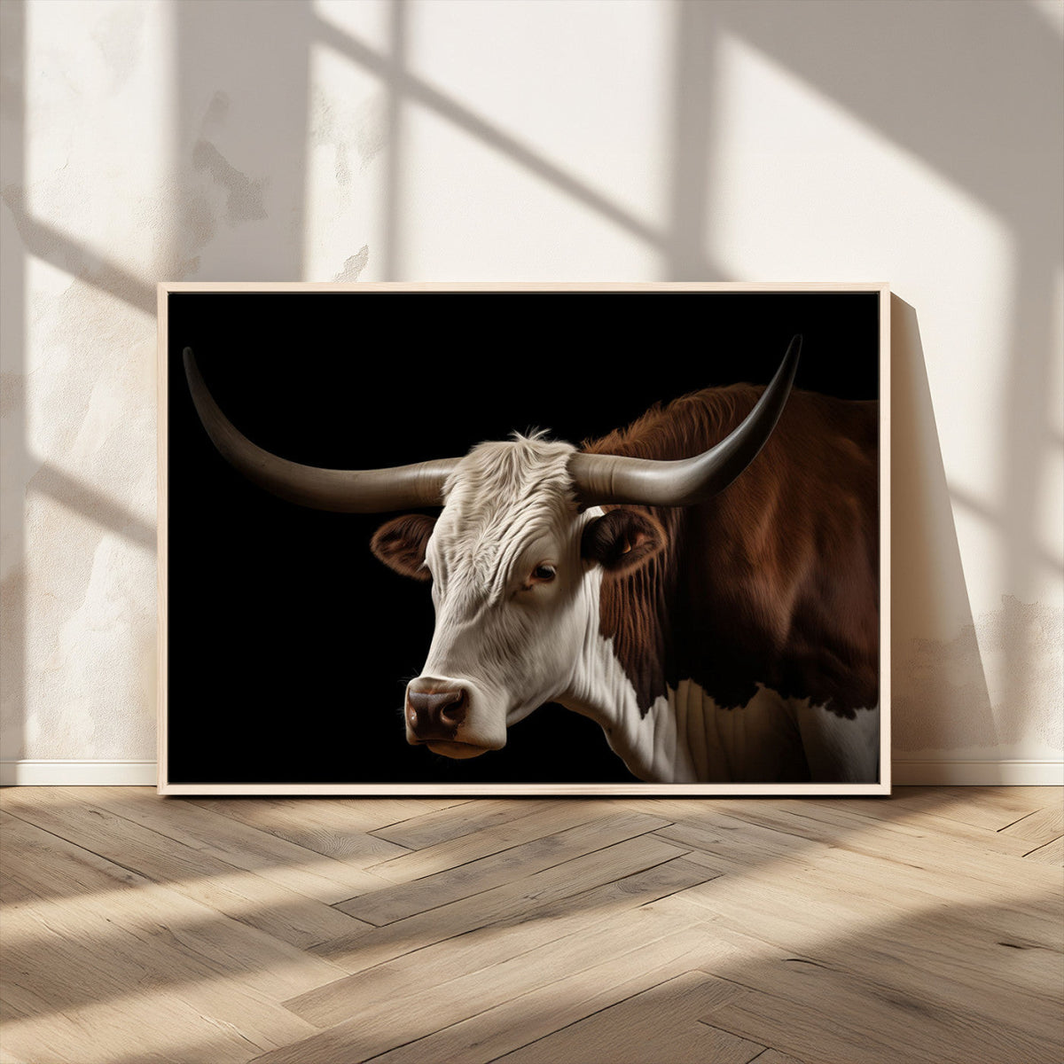 Texas Longhorn Bull Canvas Wall Art, Rustic Western Farmhouse Decor