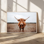 Longhorn Bull Wall Art Canvas Print, Framed Rustic Decor