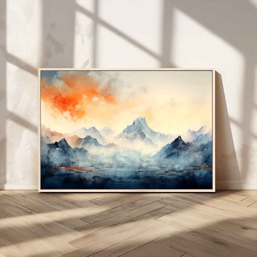 Warm Clouds Abstract Mountain Wall Art, Modern Landscape Canvas Print