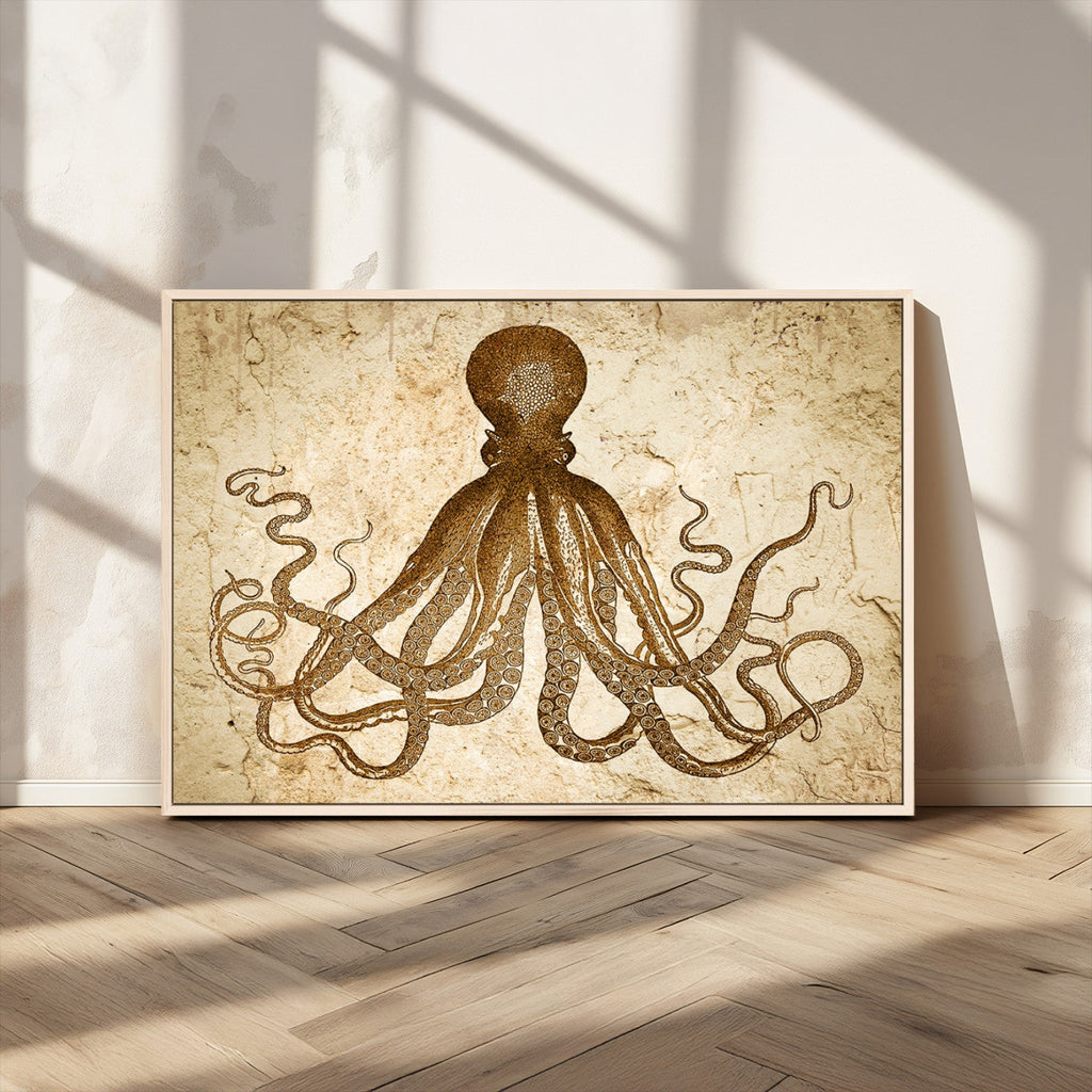 Sepia Octopus Wall Art Abstract Animal Canvas Print