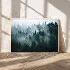 Misty Forest Wall Art | Serene Green Landscape Canvas Print