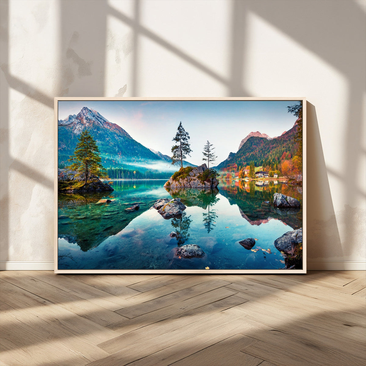 Crystal Clear Lake Wall Art | Mountains Wall Art Canvas | 3 Panel Landscape