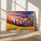 Mountain and Daylight Red Sunset Wall Art Canvas Print