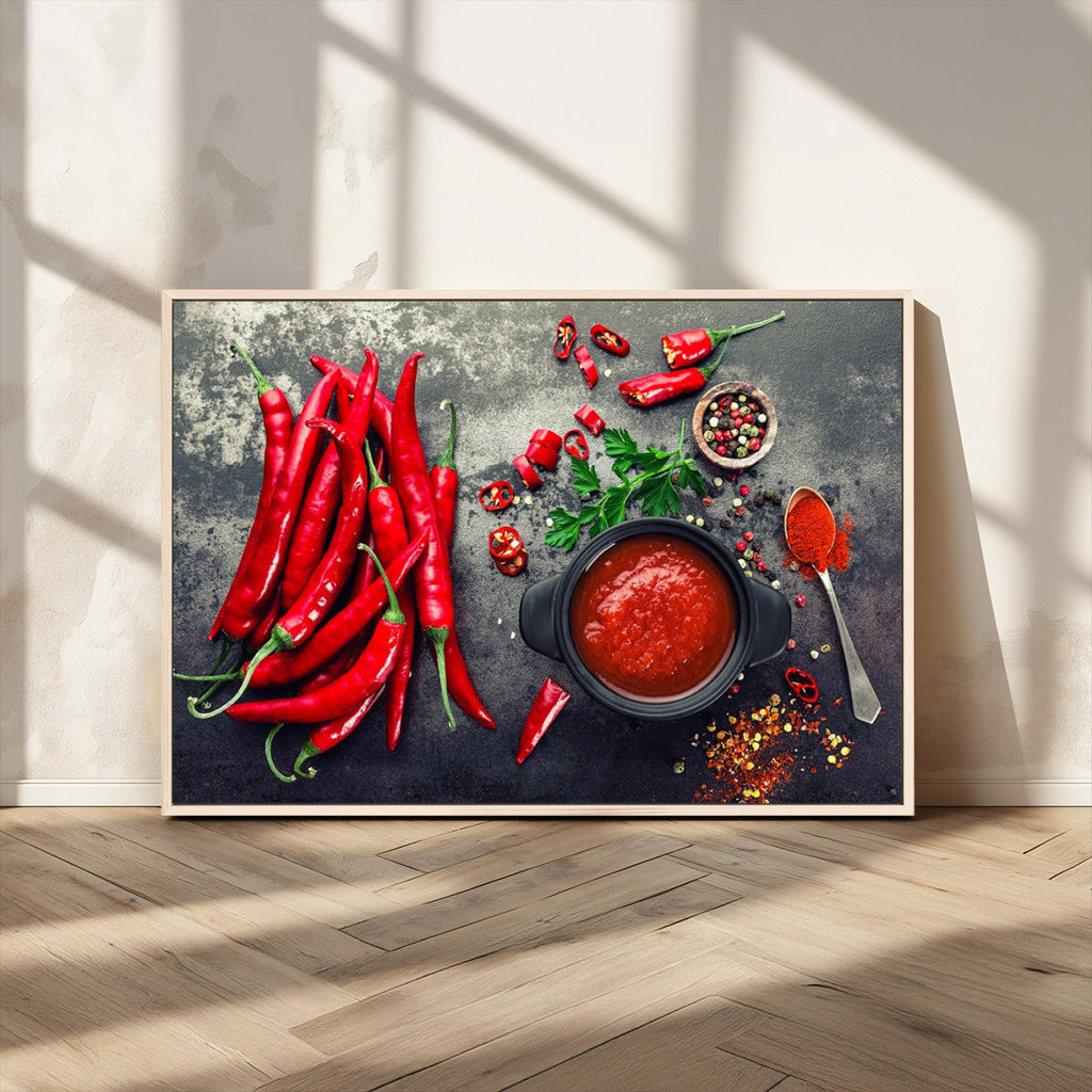 Red Chili Peppers Wall Art Kitchen Artwork Canvas Print
