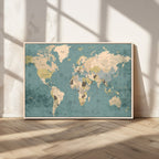 Classic World Map Canvas Print | Framed Vintage Map Wall Art