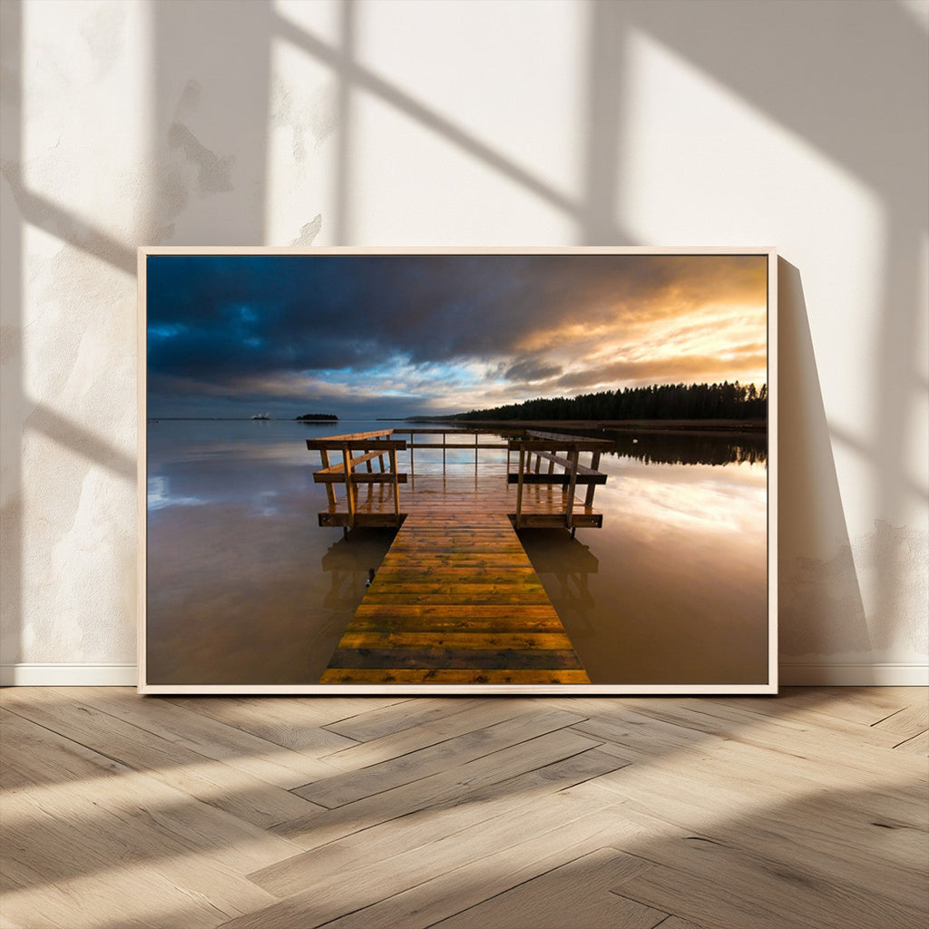 Serene Lake Pier at Sunset Canvas Print | Landscape Wall Art | Ready to Hang