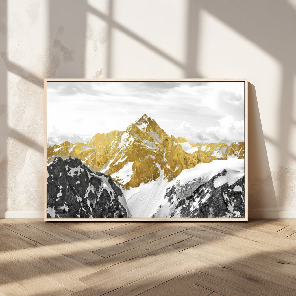 Gold Abstract Mountains Wall Art Print on Canvas, Nature Wall Art Print