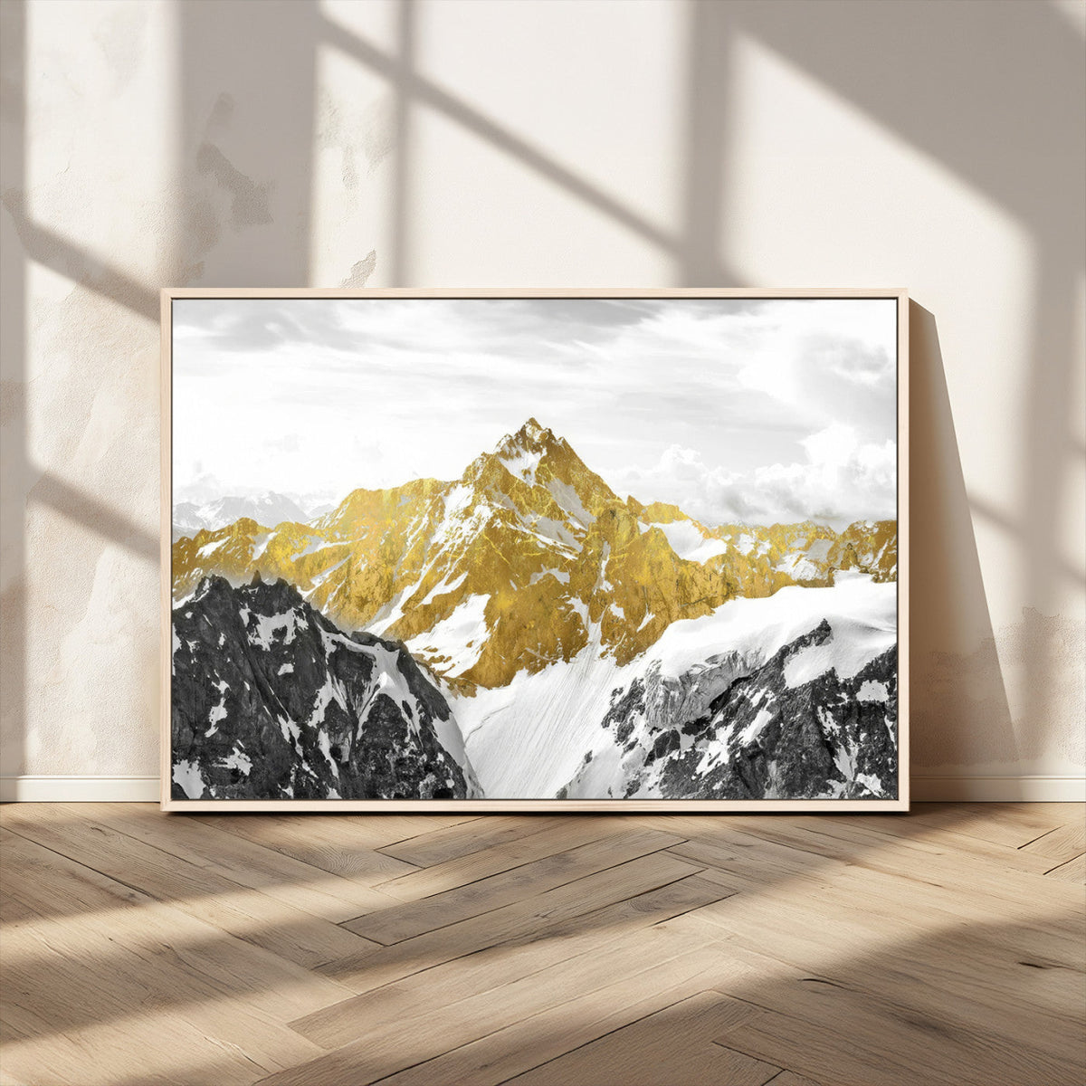 Gold Abstract Mountains Wall Art Print on Canvas, Nature Wall Art Print
