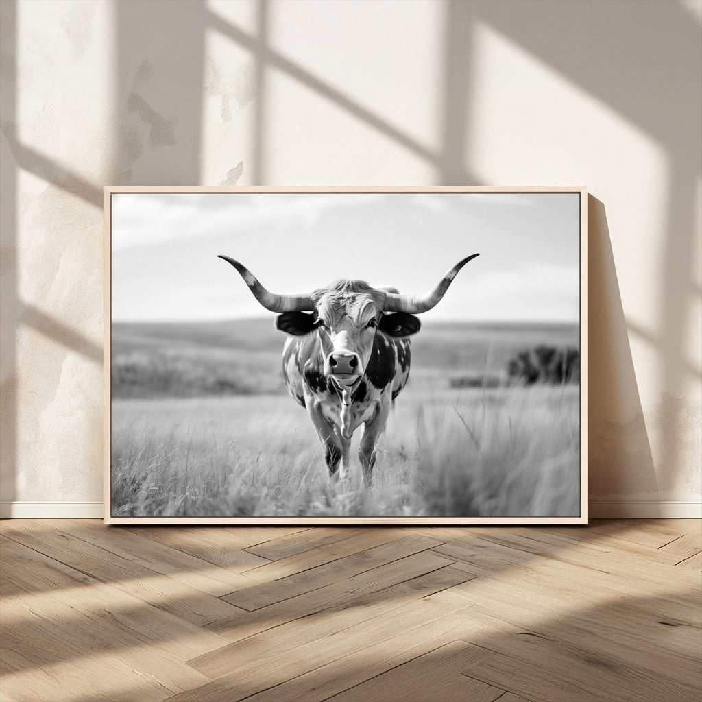 Texas Cow Longhorn Wall Art Canvas Print for Farm House Wall Art, Framed and Ready to Hang